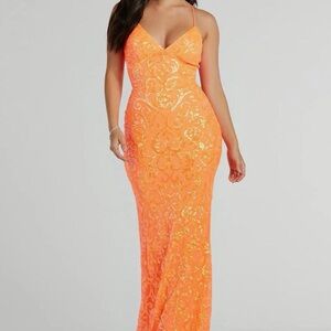 Windsor Cynthia Lace Up Mermaid Sequin Formal Dress - Orange
